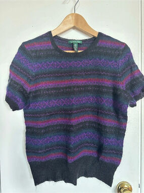 Lauren Ralph Lauren Striped Sweater in Purple & Black Size Large